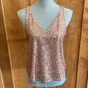 LOFT NWT Pink Champaign Sequin Sleeveless Double V Lined Tank Sz XSP